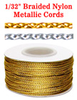 Small Sample Order: Braided Nylon & Metallic Cords: By The Foot - 1/32" (D)