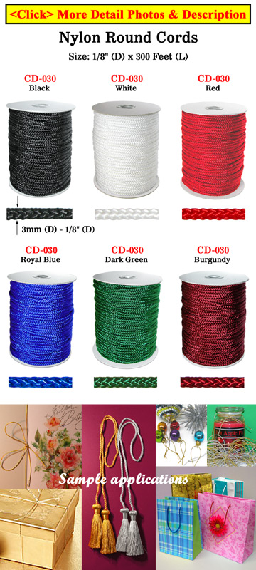 Nylon Cords: Small Sample Order By The Foot - 1/8 (D