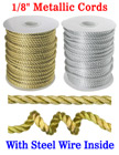 Small Sample Order: Steel Metal Wired Nylon Cords: By The Foot - 1/8" (D)