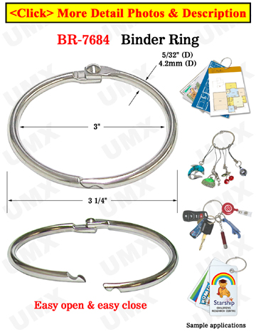 3 Extra Large Binder Rings / Book Binders / Loose Leaf Rings 