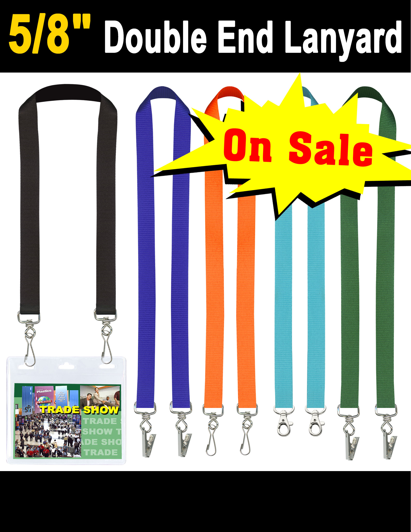 5/8" Exhibition Lanyards with Two Badge Clips or Hooks LY-404-DA/Per-Piece