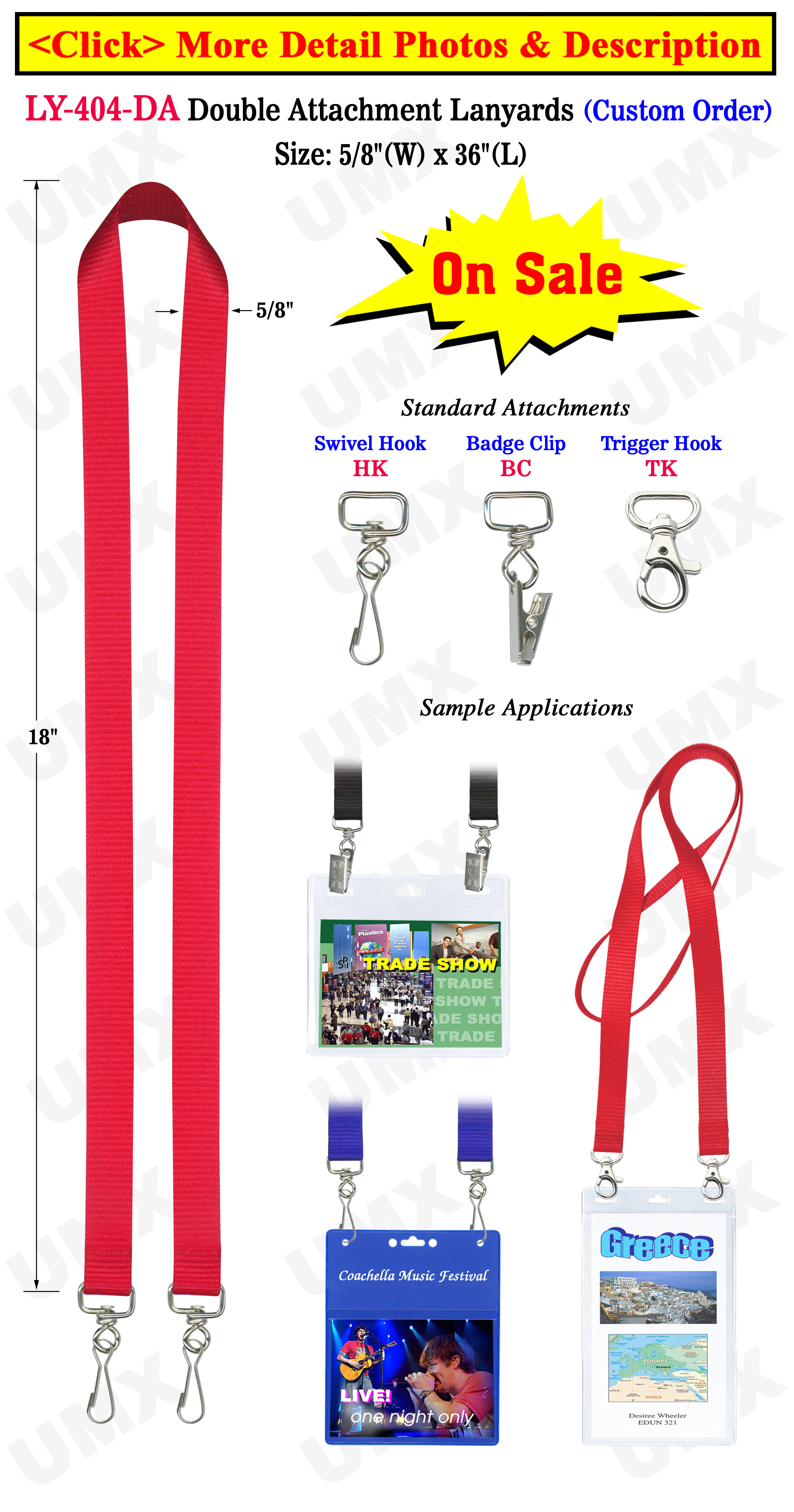5/8" Exhibition Lanyards with Two Badge Clips or Hooks