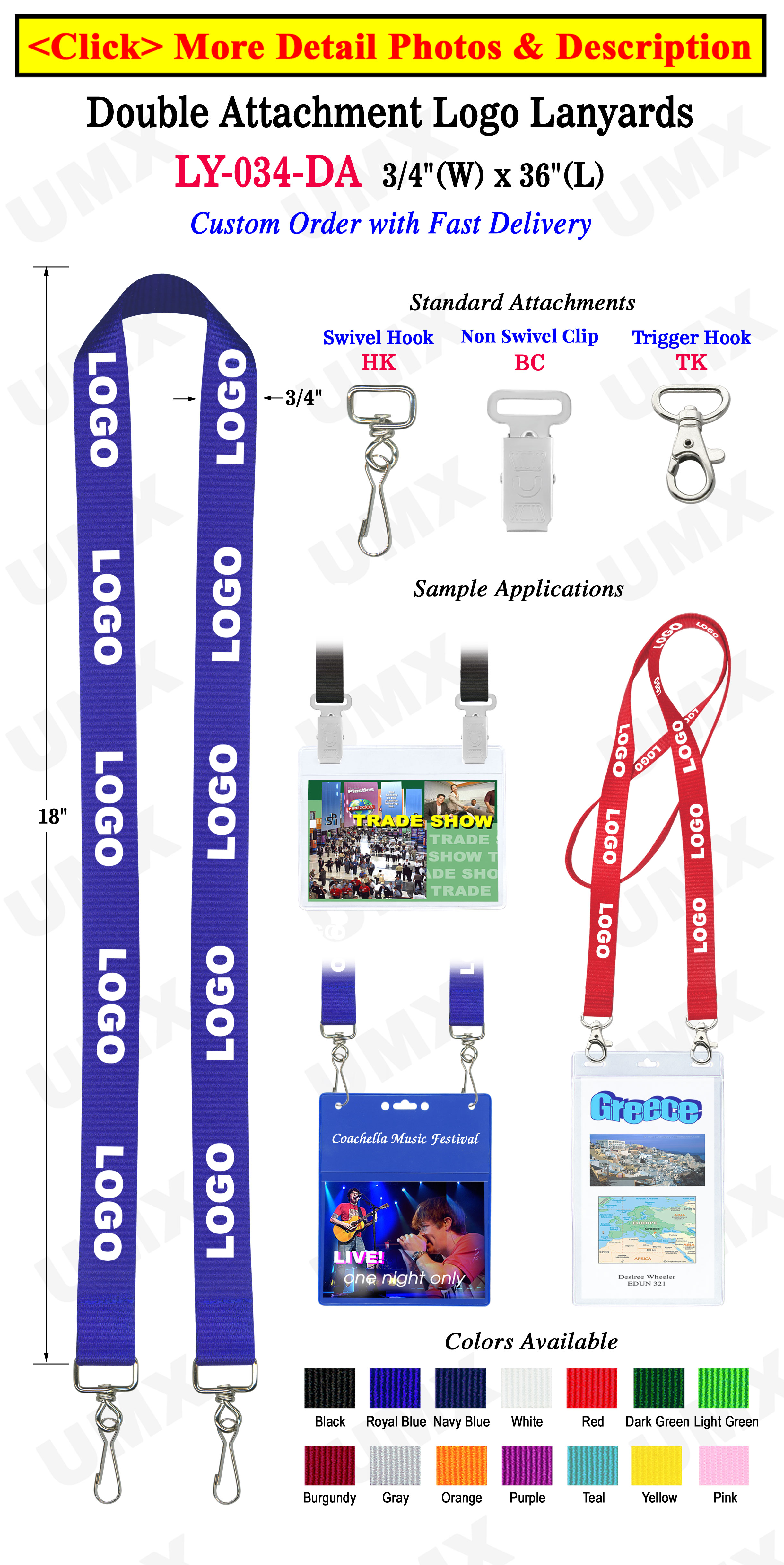 3/4" Trade Show Custom Printed Lanyards For Badges  with Two Clip Holes LY-034-DA/Per-Piece