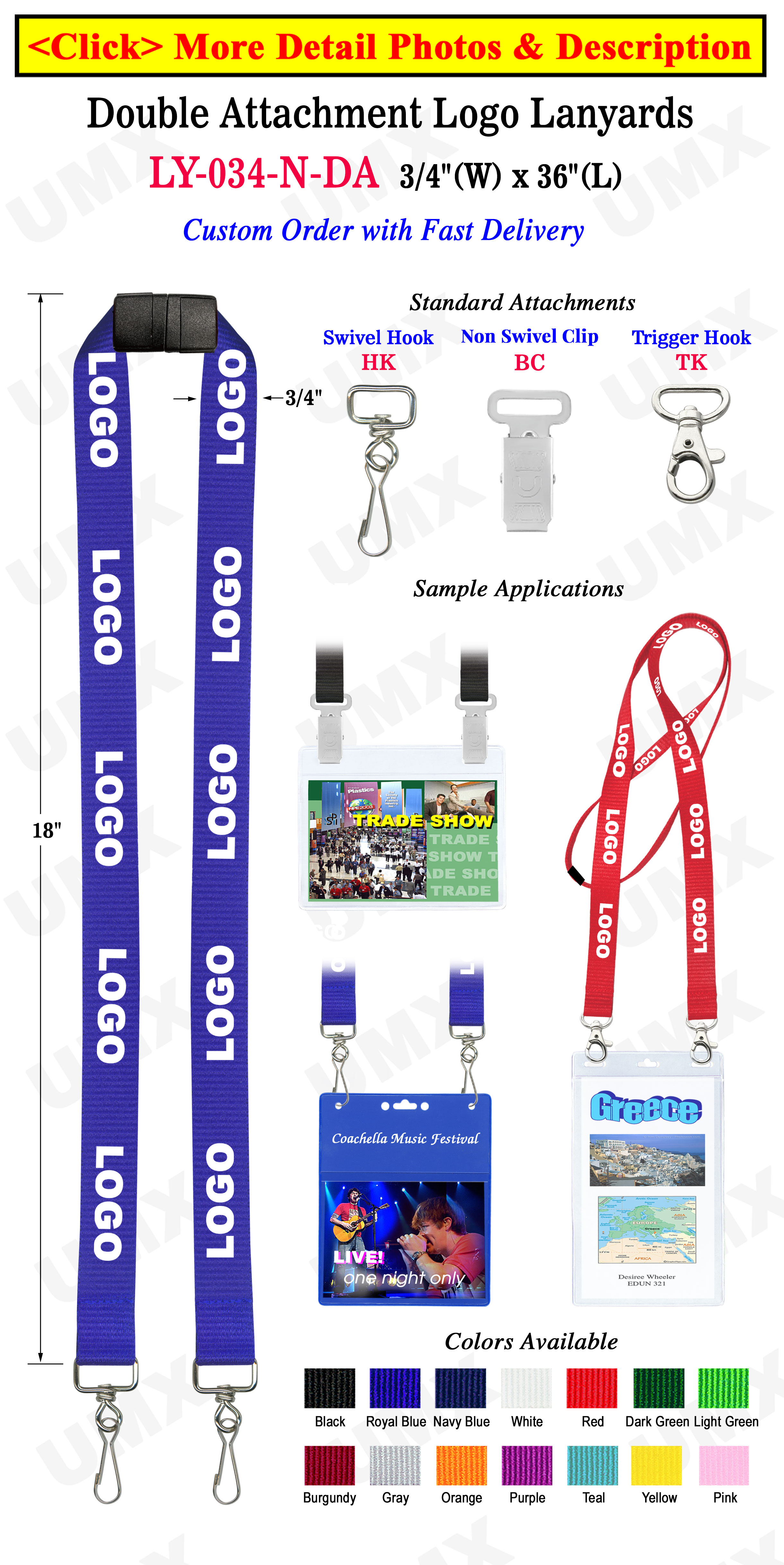 3/4" Safety Breakaway Custom Printed Double Ended Lanyards LY-034-N-DA
