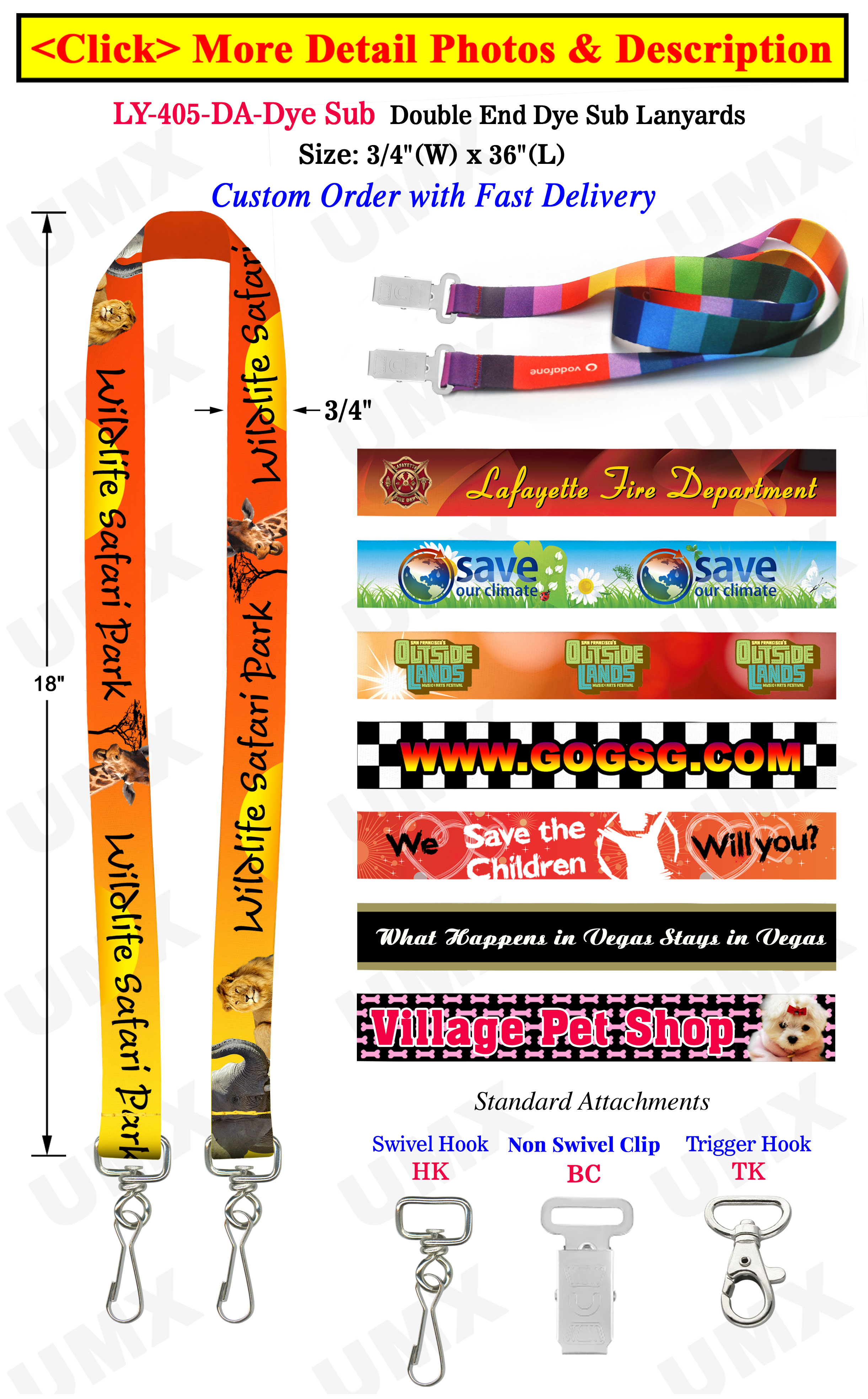 Full Color Custom ID Lanyards With 2 Badge Clips or 2 Hooks