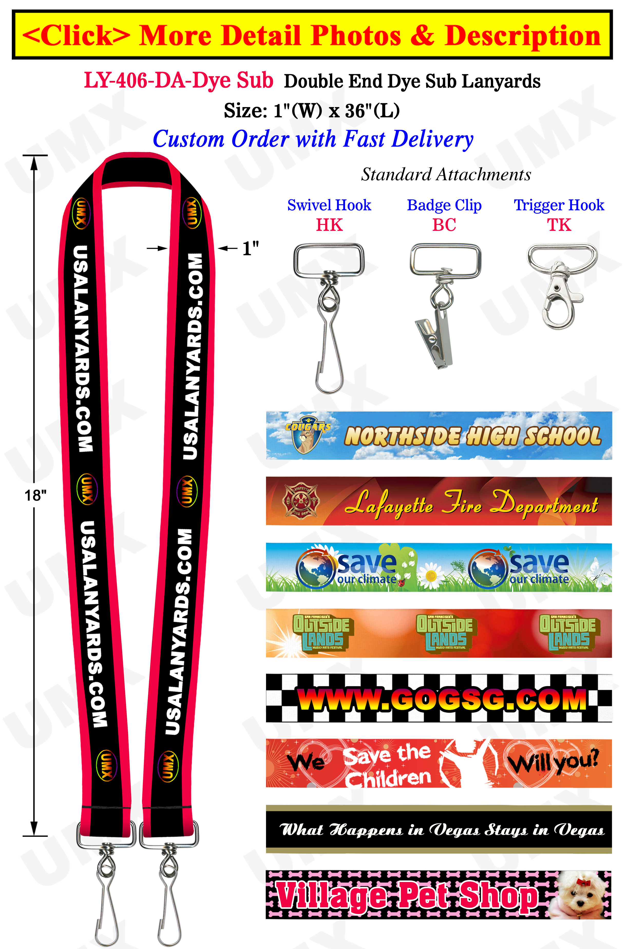 Big Promotional Lanyards With 2 Ends and Dye Sub Custom Printed
