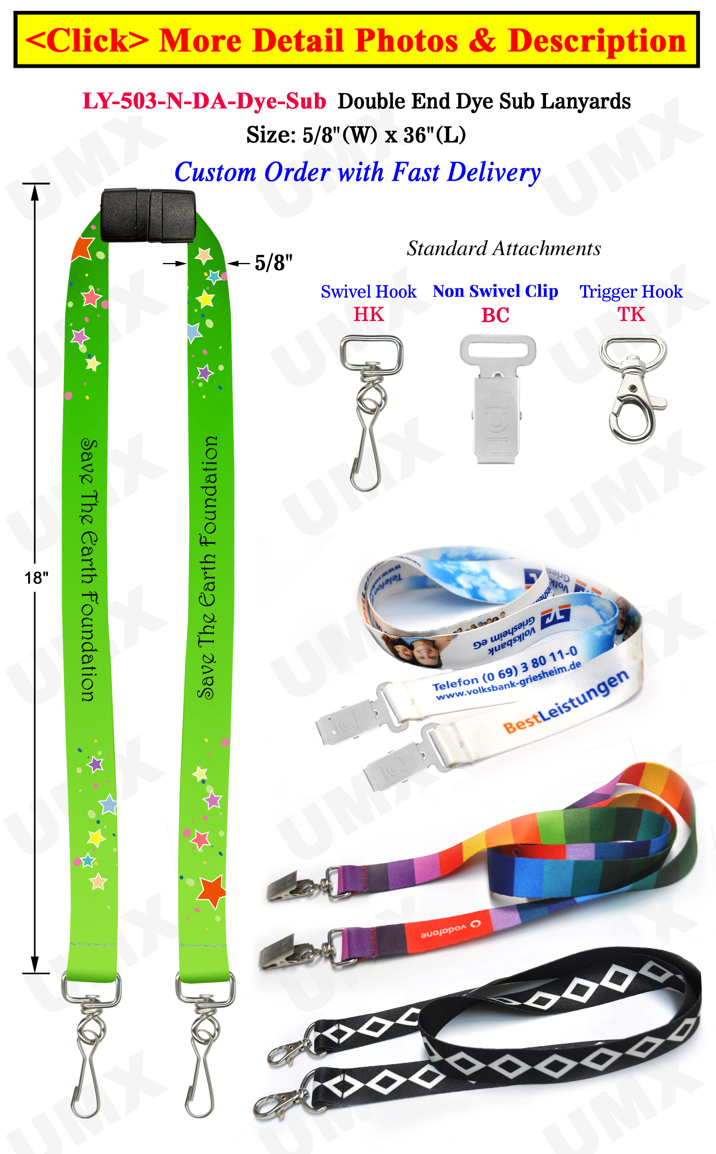 Custom Logo Two Ended Lanyards With Dye Sublimated Custom Imprint