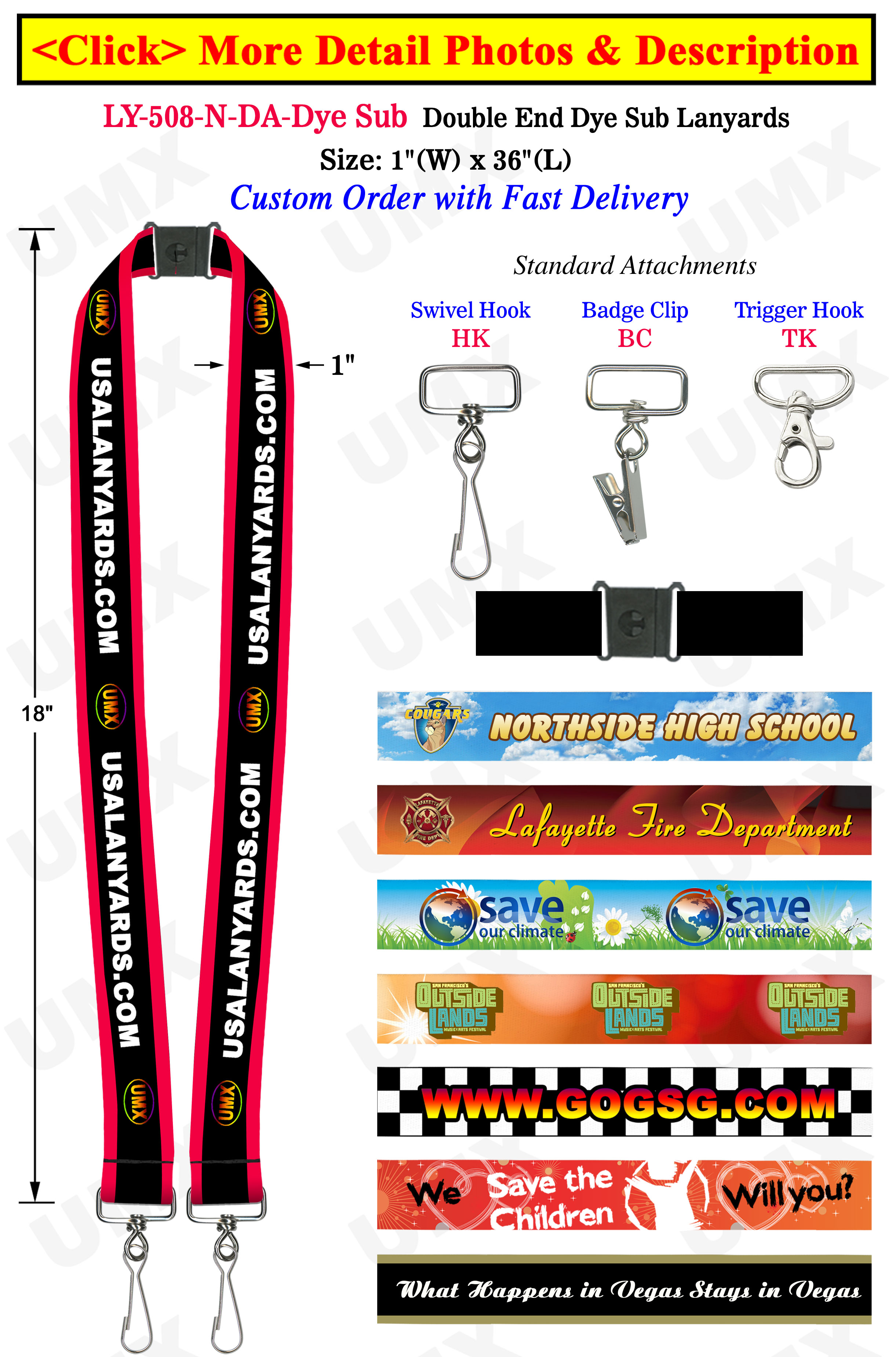 Big Promotional Lanyards With 2 Ends and Dye Sub Custom Printed