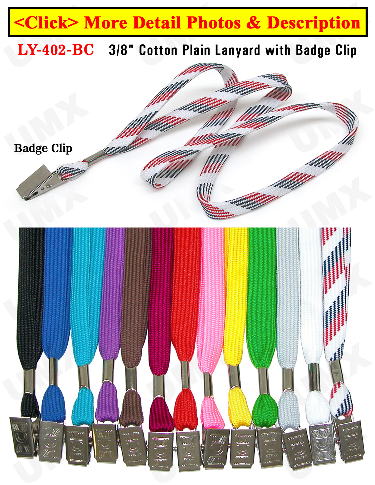 3/8 Cotton Plain Color Lanyards With Badge Clips 