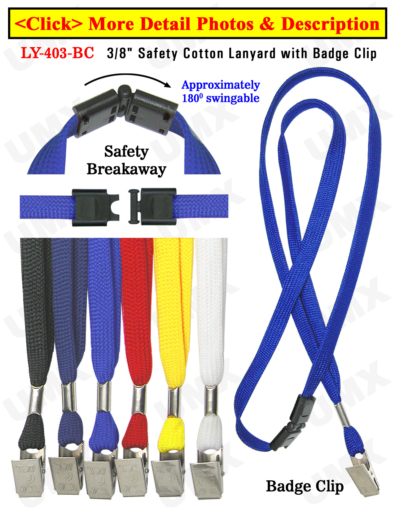 3/8 Safety Breakaway Blank Lanyards With Badge Holder Clips 