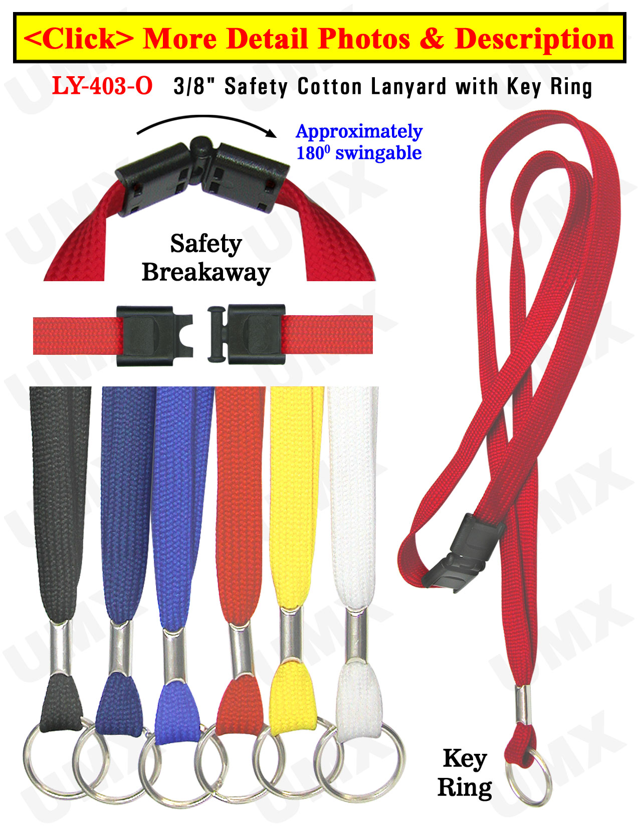 LY-403-O 3/8" Safety Break Away Plain Lanyards with Keyrings