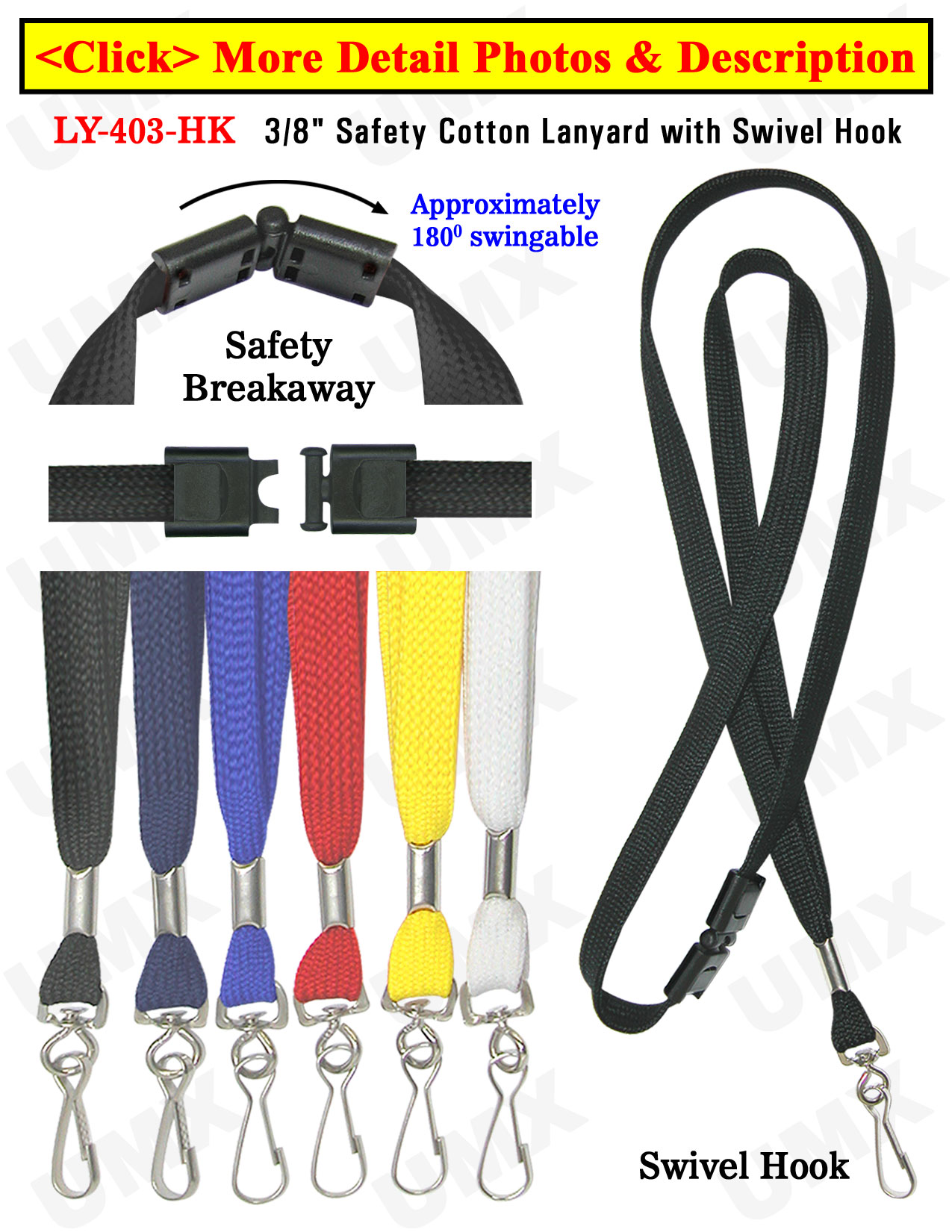 LY-403-HK 3/8"Safety Plain Color Lanyards With Swivel Hooks