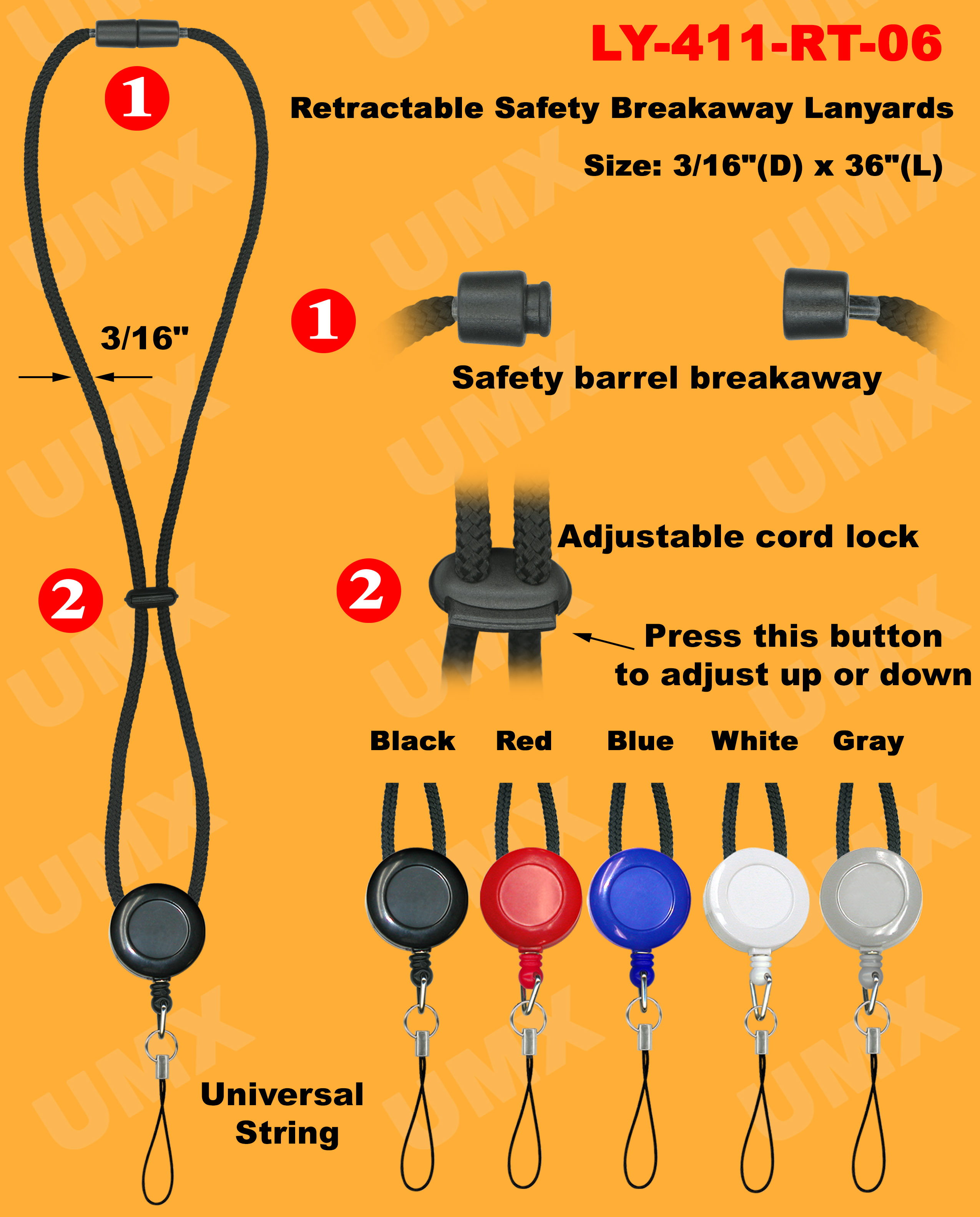 Retractable Universal String Breakaway Round Cord Lanyards 