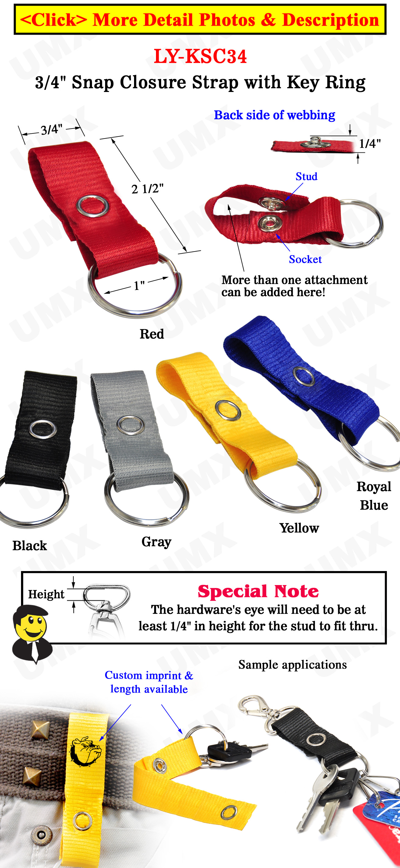 Fabric Keyring Strap With Snap Closure: Fit A Variety Of Hardware Fasteners  