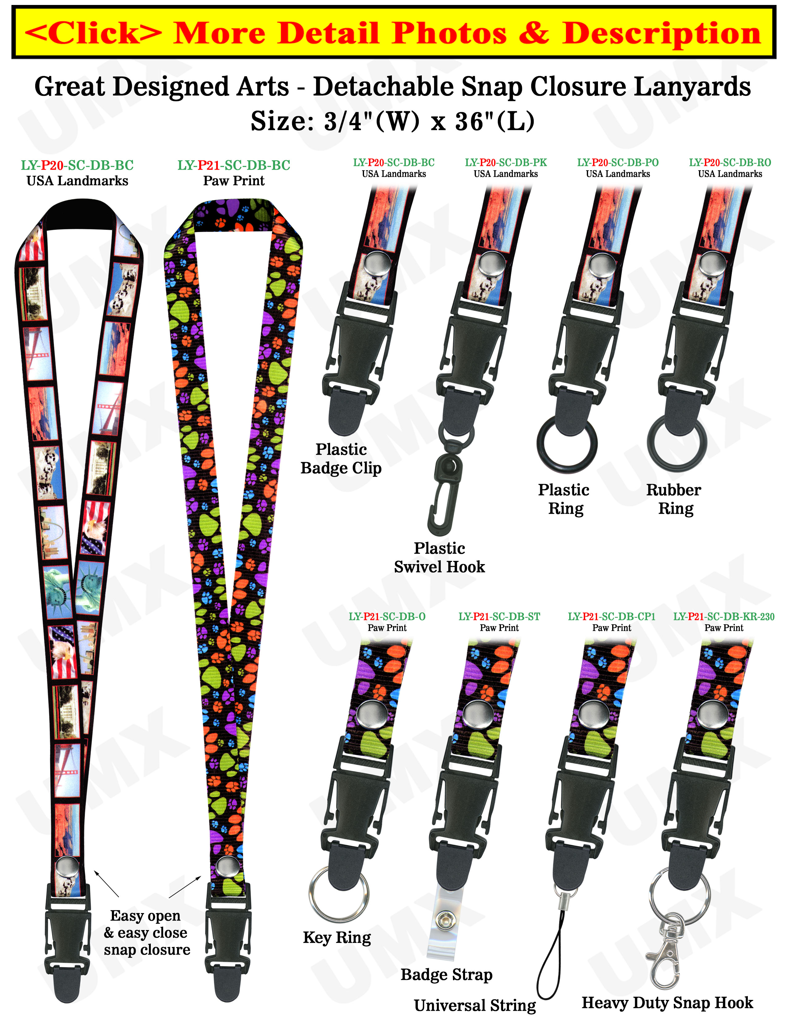 Quick Release Lanyards: 3/4" Pattern Printed Quick Release Neck Straps