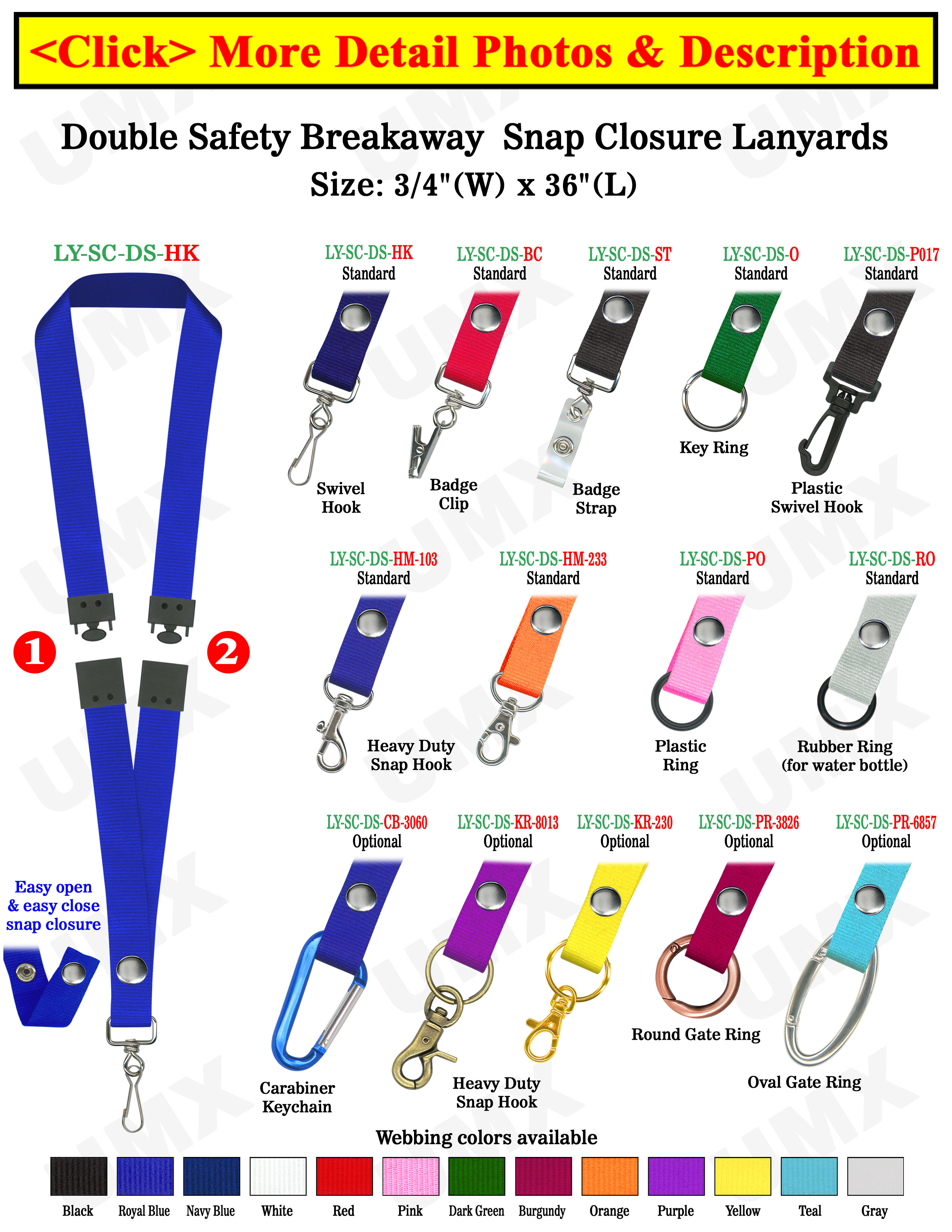 Two Safety Lanyards: 3/4" Breakaway Neck Straps: Snap Closure Identification Card Holders