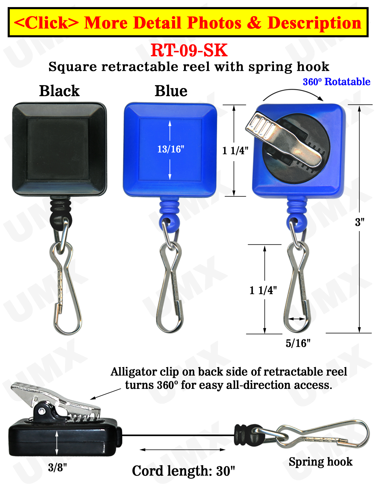 Rotatable ID Card Reels With ID Card Hooks & Alligator Clips RT-09-SK/Per-Piece