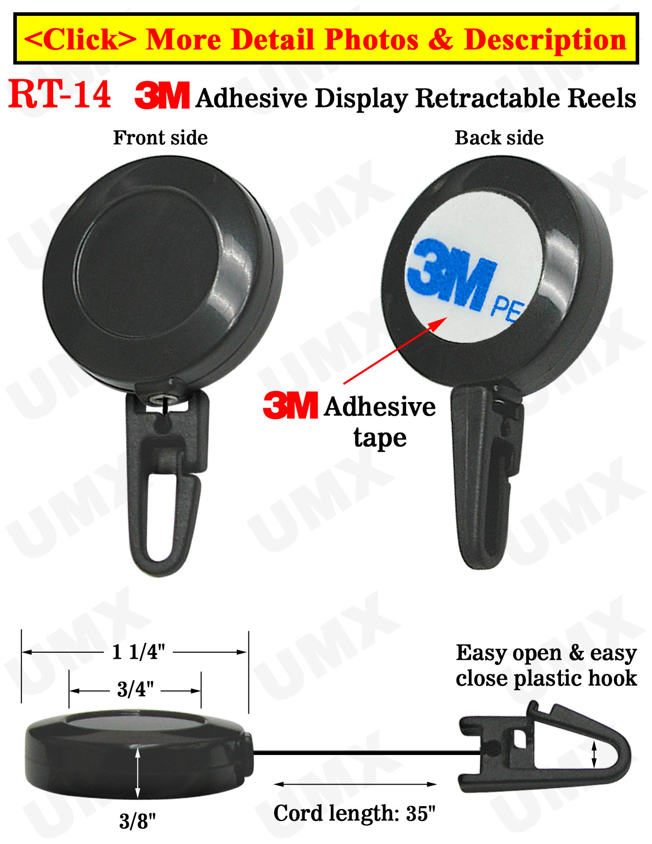 Multiple Application Retractable Accessory Display With Plastic Ez-Hooks - Adhesive Tapes Included