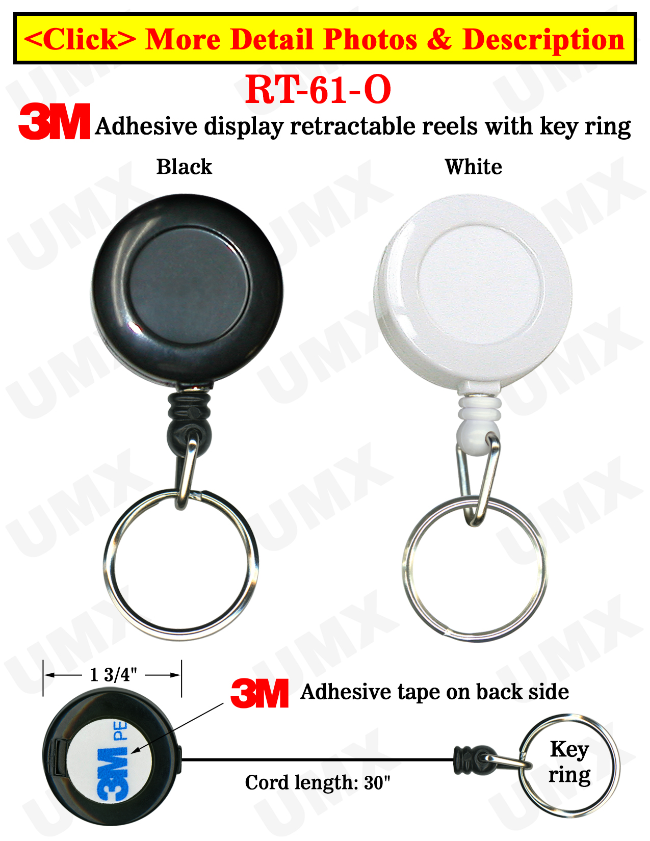 Low Cost Promotional Item Display Retractable Key Chain Reels With Metal Keychains and Adhesive Backing