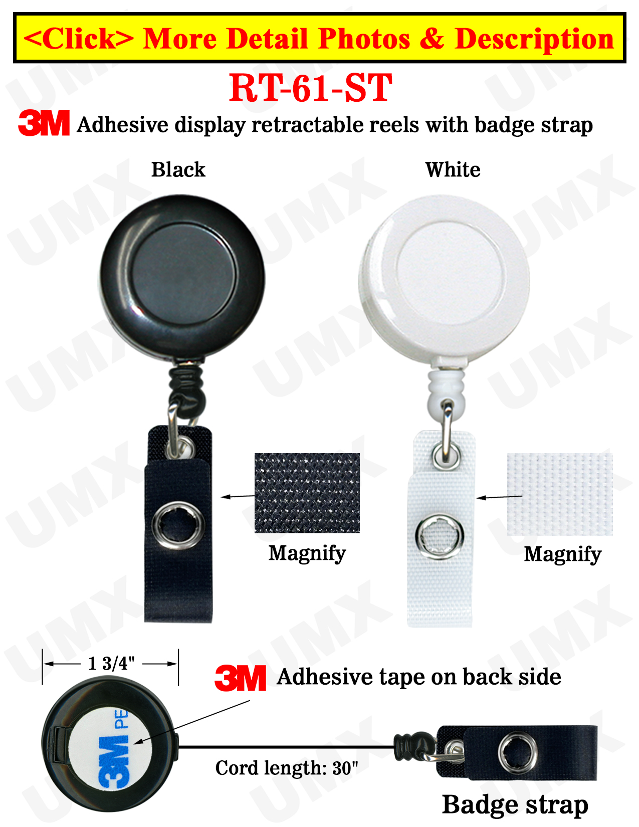 Adhesive Simple Snap-On Display Retractable Reels With Snap-On Straps and  Adhesive Backing 