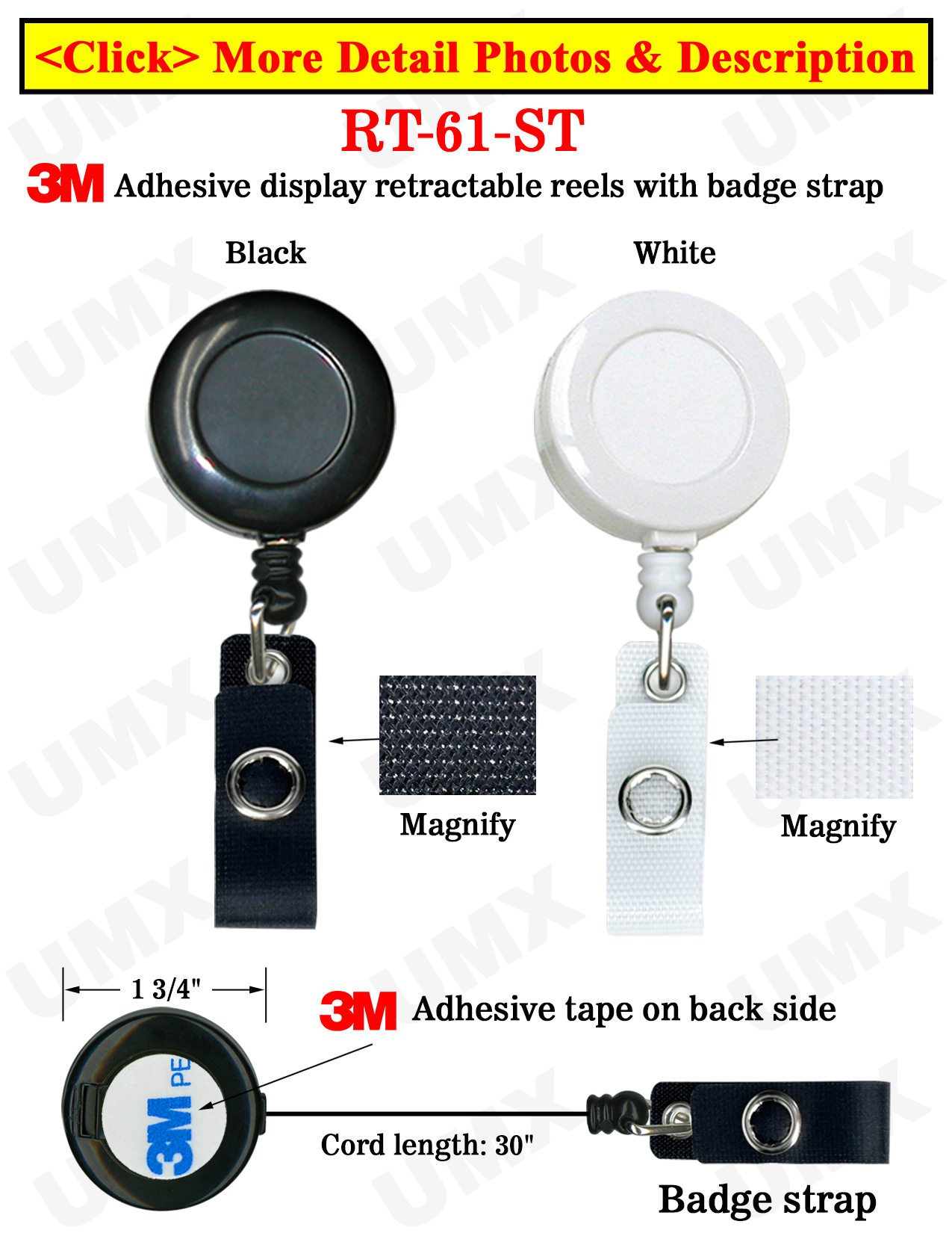 Adhesive Simple Snap-On Display Retractable Reels With Snap-On Straps and Adhesive Backing