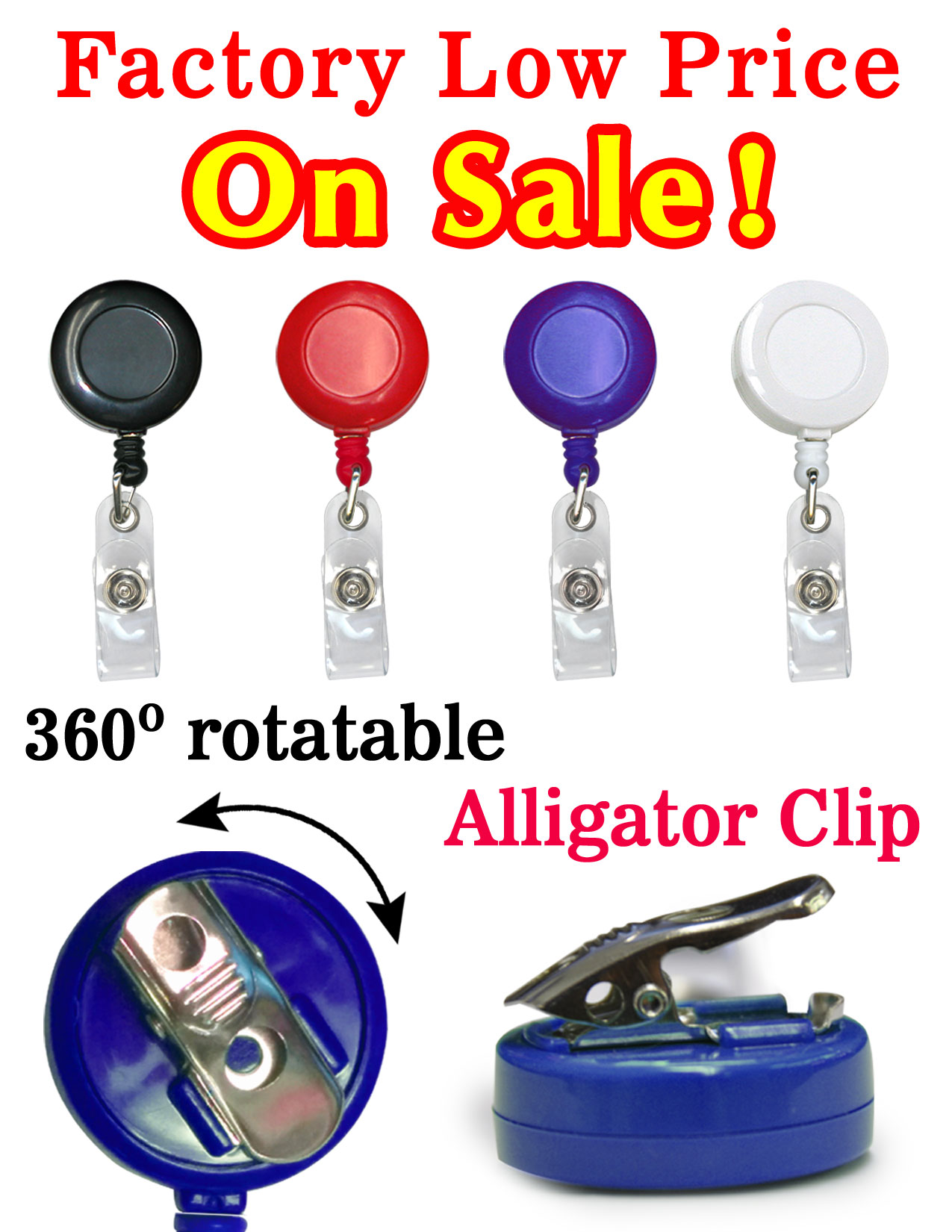 Rotatable Retractable Badge Reels With Alligator Clips & Badge Straps