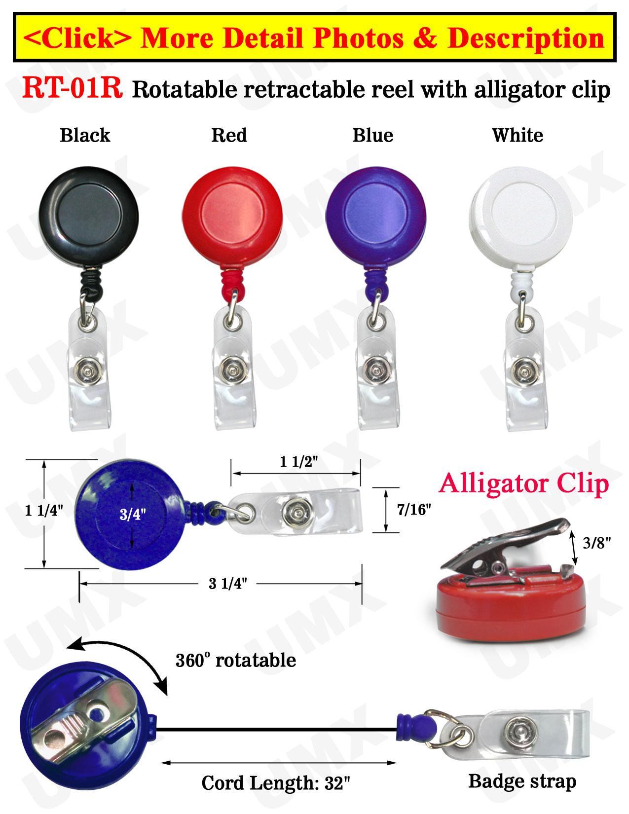 Rotatable Retractable Badge Reels With Alligator Clips & Badge Straps