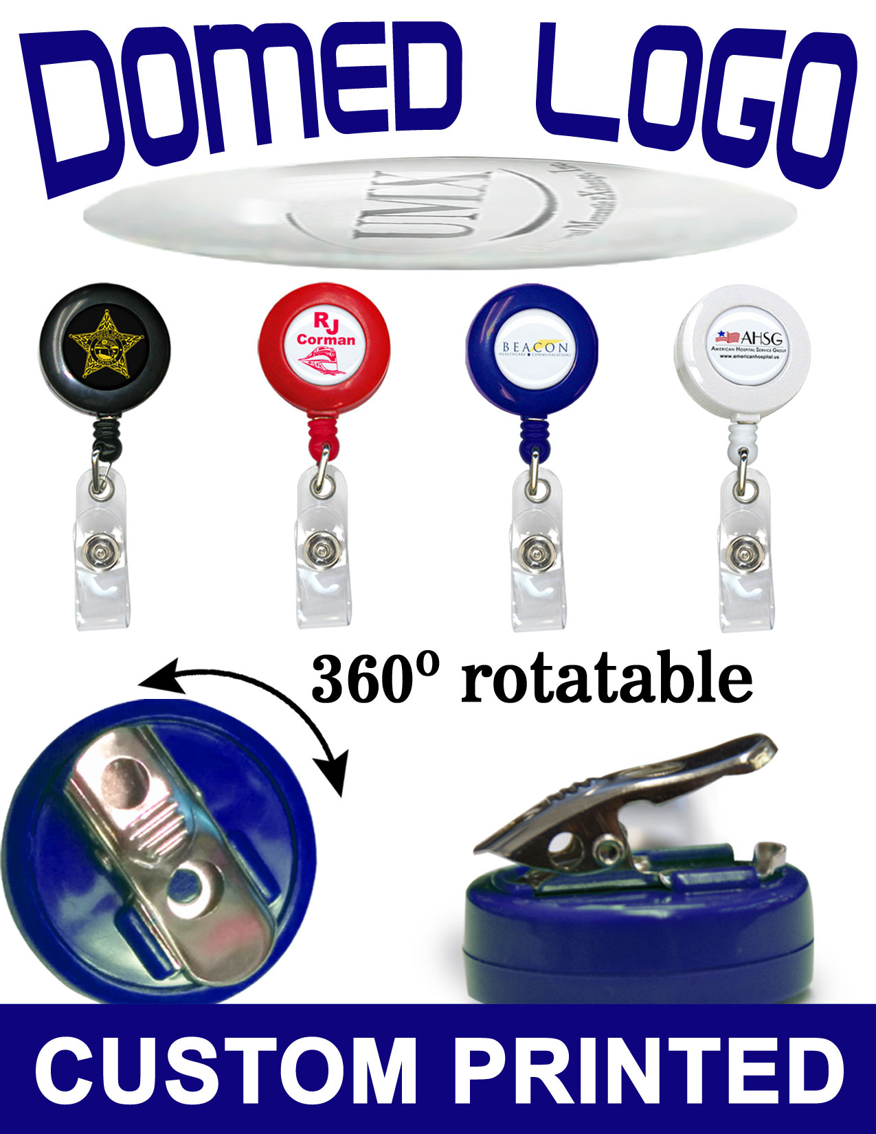 Full Color Logoed Badge Reels With Domed Cover Protection - Wholesale RT-01R-FCPD/Per-Piece