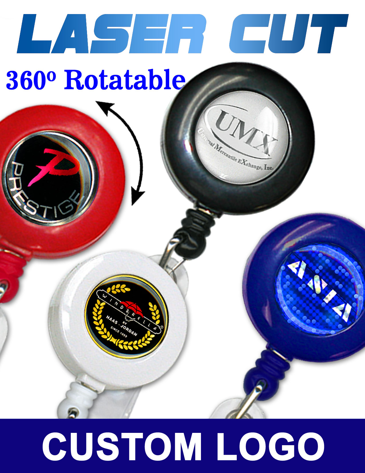 Laser Cut Customized Badge Reels With Domed Logo Cover Protection RT-01R-LD/Per-Piece