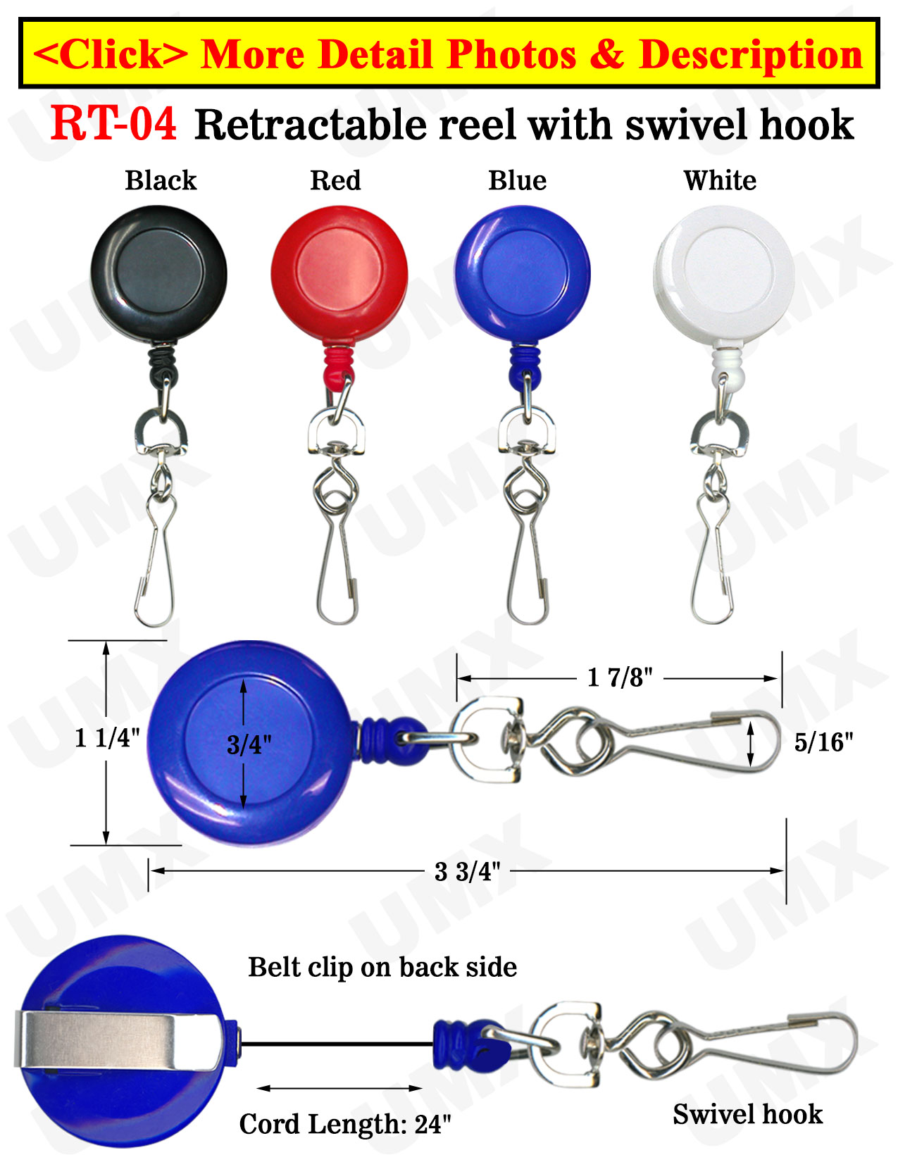 Retractable Reels With Metal Swivel Hooks