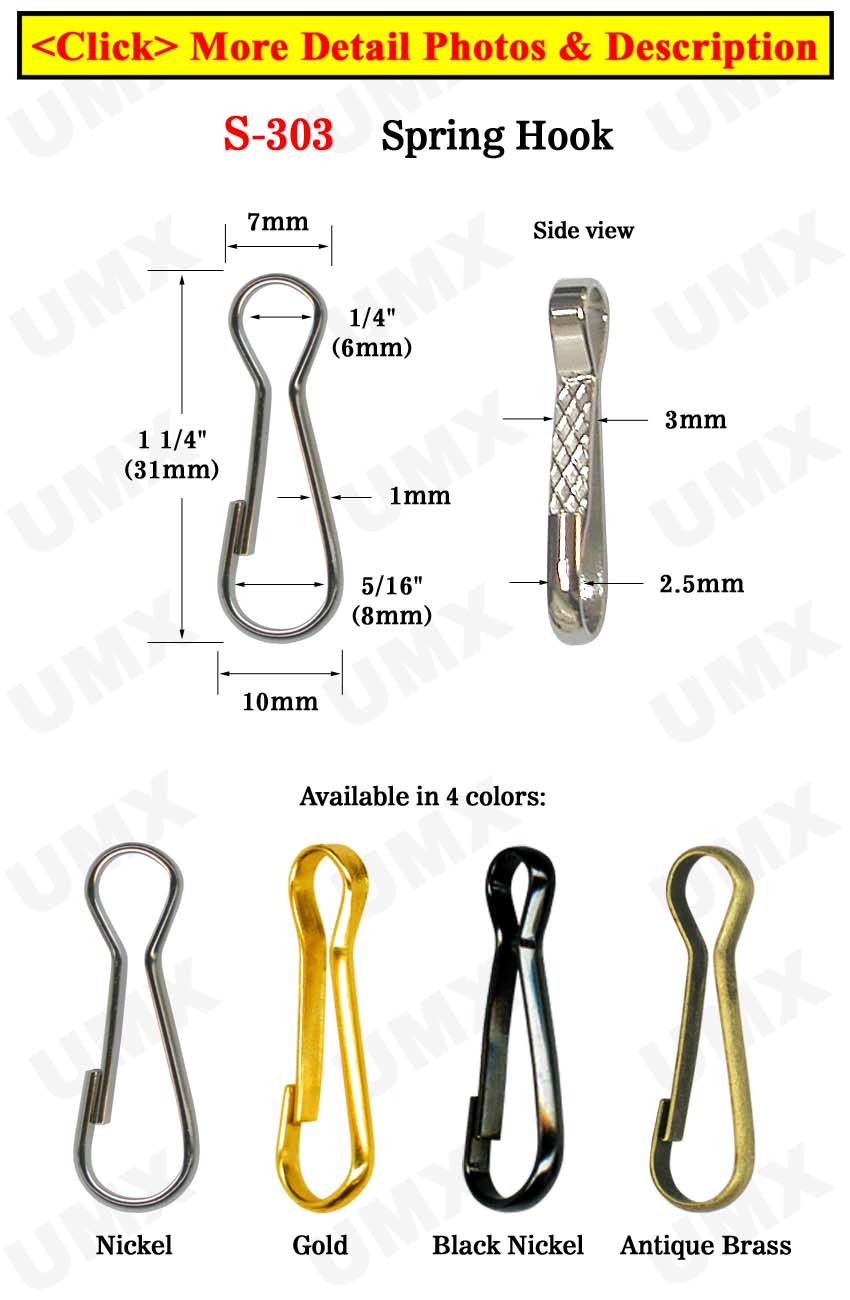 Small Order: Medium Size Spring Hooks: 1 1/4"