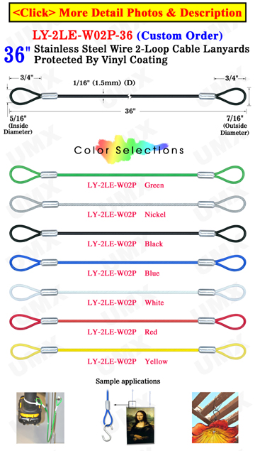 36" Long Marine Cable Lanyards: With Two  Loops