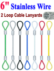 6" Two-Loop: Stainless Steel Cable Lanyards: With Colored Vinyl Protection LY-2LE-W02P-06/Per-Piece