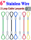 6" Two-Loop: Stainless Steel Cable Lanyards: With Colored Vinyl Protection