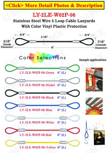 6" Two-Loop: Stainless Steel Cable Lanyards: With Colored Vinyl Protection