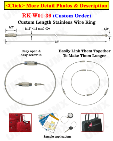 36" Long Size Cable Key Rings: Big Loop Steel Metal Cable Rings