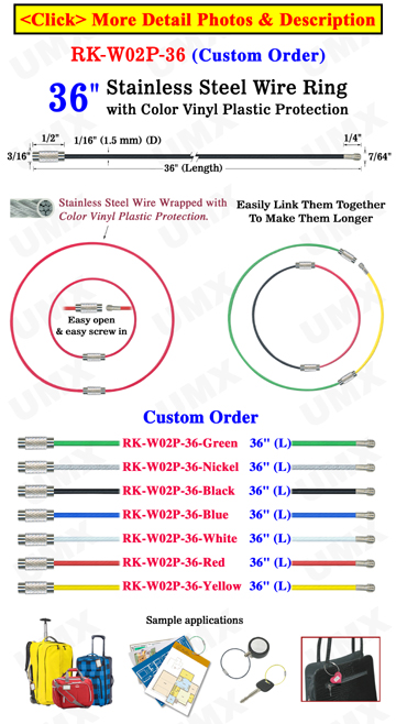 36" Aircraft Cable Key Rings: Steel Metal Hardware Assemblies 