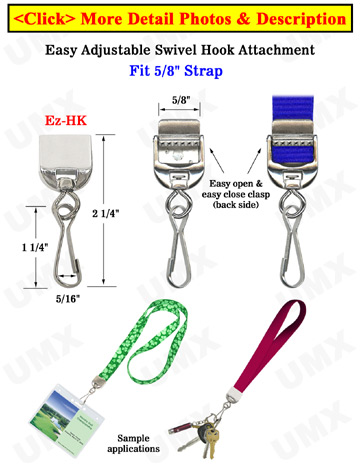 Lanyard J-Hook Connectors: Ez-Adjustable Lanyard Strap Adaptors+Swivel Hooks