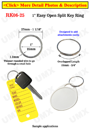 1", 25mm Popular Size Easy Open Metal Key Rings