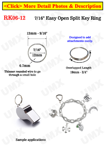 7/16, 12mm Small Size Easy Snap-in Metal Key Rings 