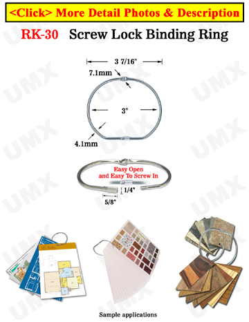 3" Secured Screw Lock Binding Book Rings - Loose Leaf Book Fasteners