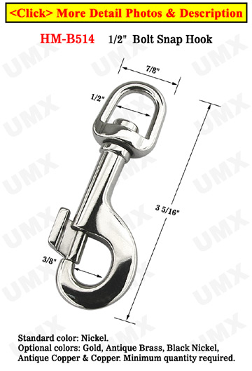 1/2 Heavy Duty Big Slide Knob Bolt Snap Hooks: For Round Rope