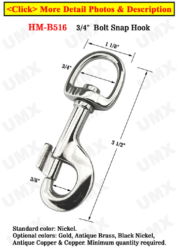 3/4 Heavy Weight Big Bolt Snap Hooks: For Round Rope