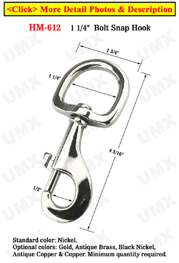 1 1/4" Wide Swivel Heavy Weight Iron Bolt Snaps: For Round or Flat Rope