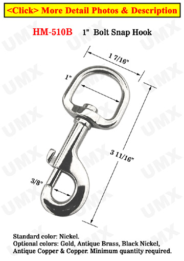 1" Big-D Swivel Head Slide Bar Bolt Snaps: For Round Rope