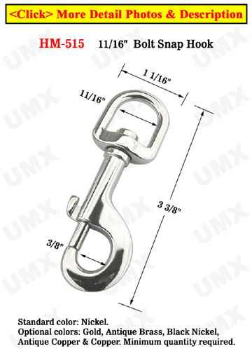 11/16" Large Slide Bar Bolt Snap Hooks: For Round Rope