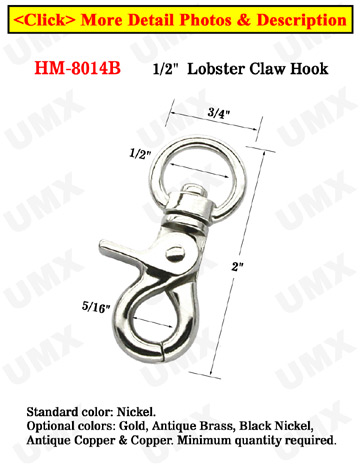 1/2" Circular Swivel Ring Lobster Claw Snap Hooks: For Round or Flat Rope