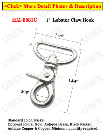 1" D-Swivel Iron Steel Metal Lobster Hooks: For Flat Rope 