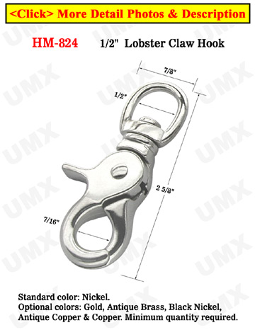 1/2" Heavy Duty Lobster Claw Bolt Snaps: For Round or Flat Rope