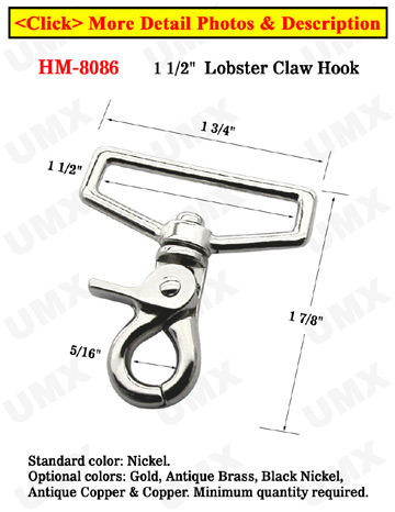 1 1/2" Pentagon Swivel Lobster Clip Metal Snap Hooks: For Flat Rope